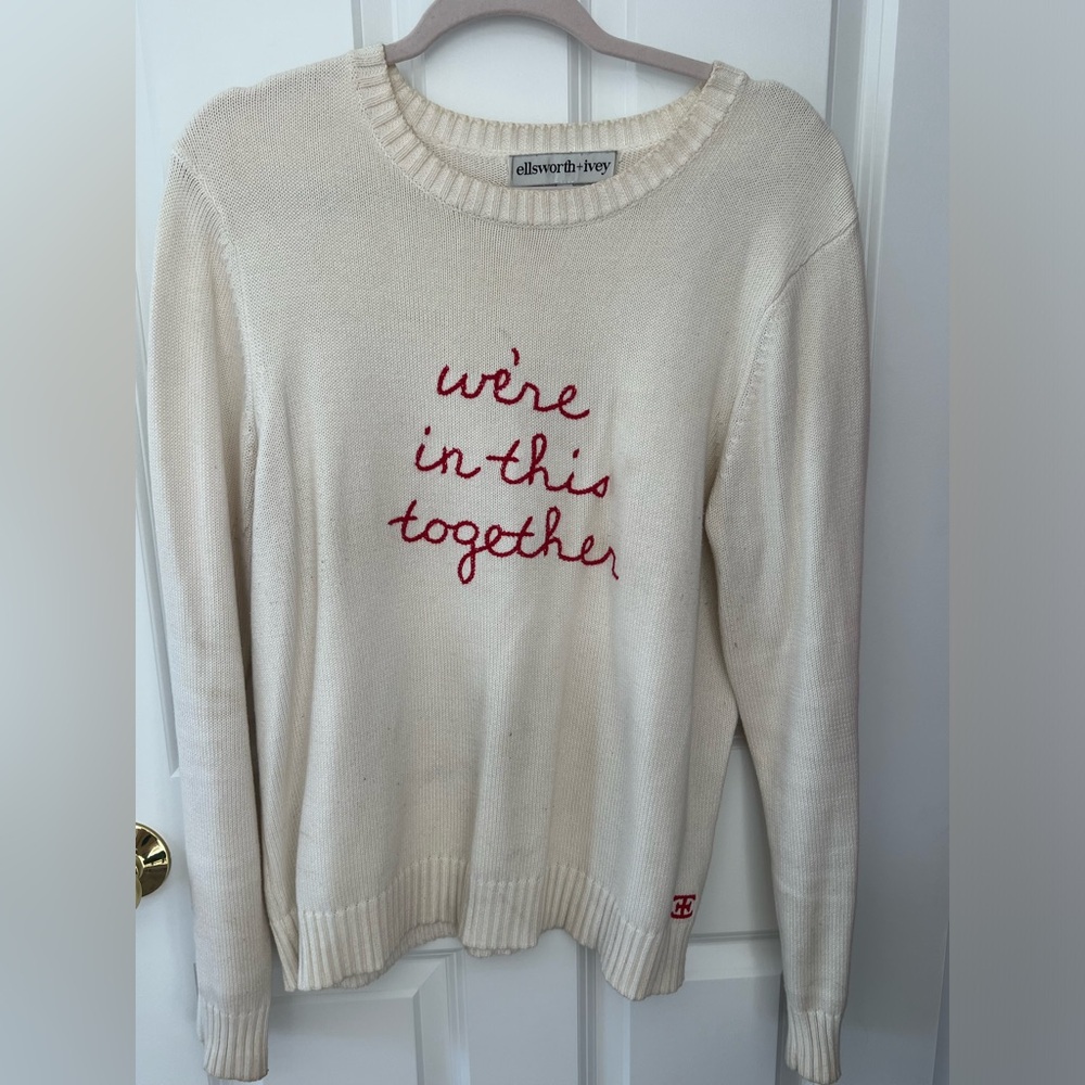 Ellsworth & Ivey Ivory Cable Sweater sz L